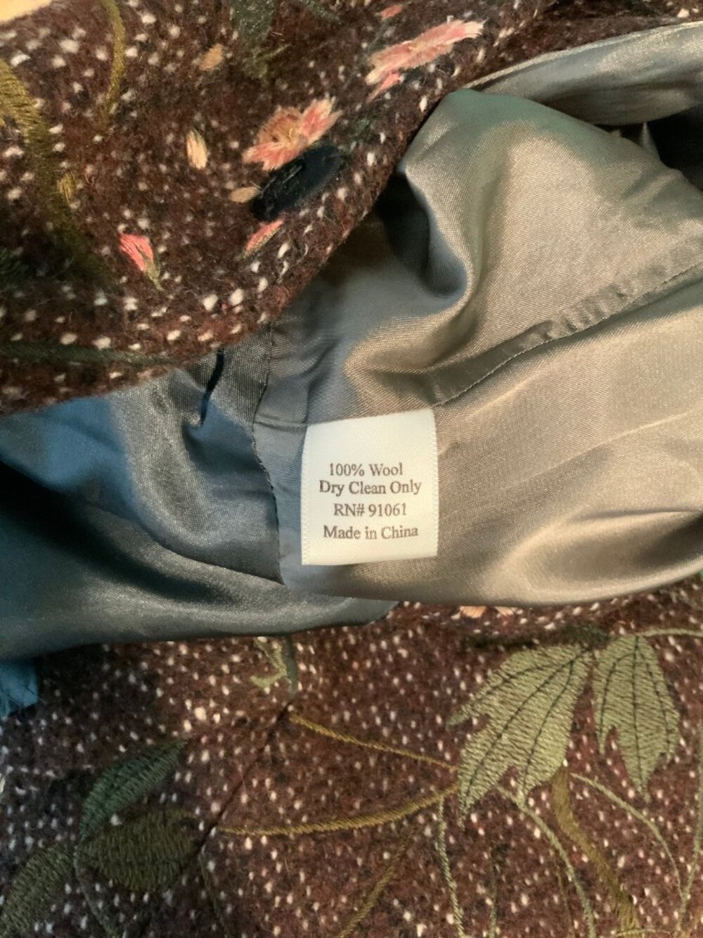 Biya Brown Multicolored Embroidered Floral Tapestry Long Wool Coat - Picture 8 of 8